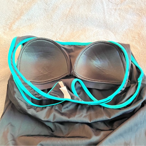 Victoria's Secret Racerbank Tankini bikini swimsuit, black & turquoise, L - Picture 8 of 12